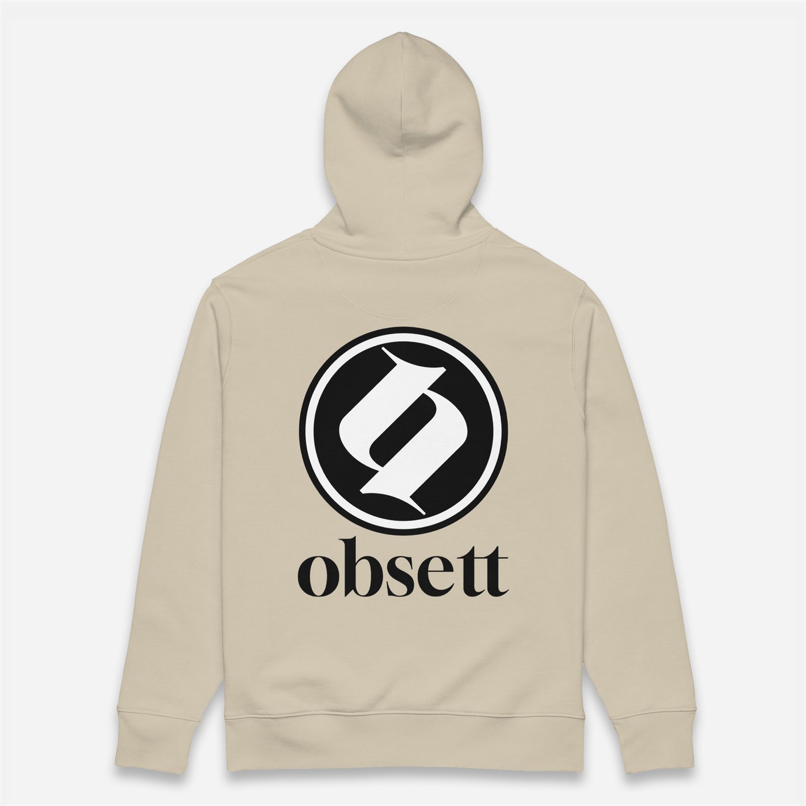 Loop Sudadera beig Obsett Classic impresión espalda hombre (Logo blanco fondo negro completo)