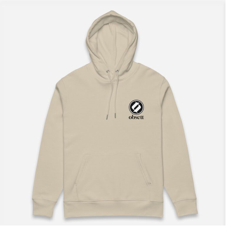 Loop Sudadera beig Obsett Classic impresión pecho hombre (Logo blanco fondo negro completo)