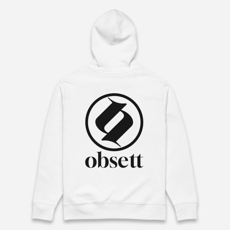 Loop Sudadera blanco Obsett Classic impresión espalda dos hombre (Logo negro completo)