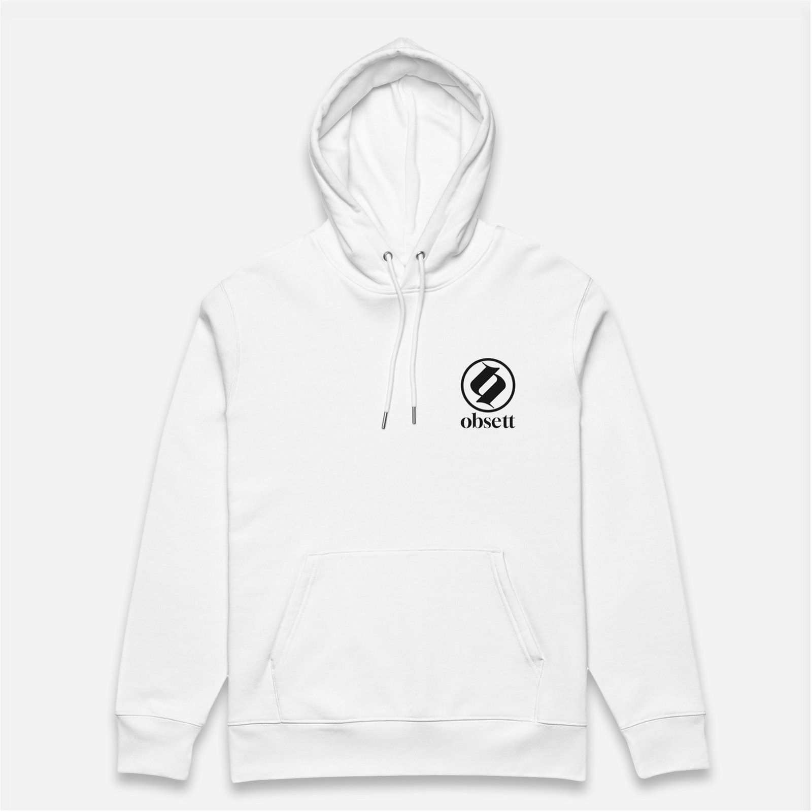Loop Sudadera blanco Obsett Classic impresión pecho hombre frontal dos (Logo negro completo)