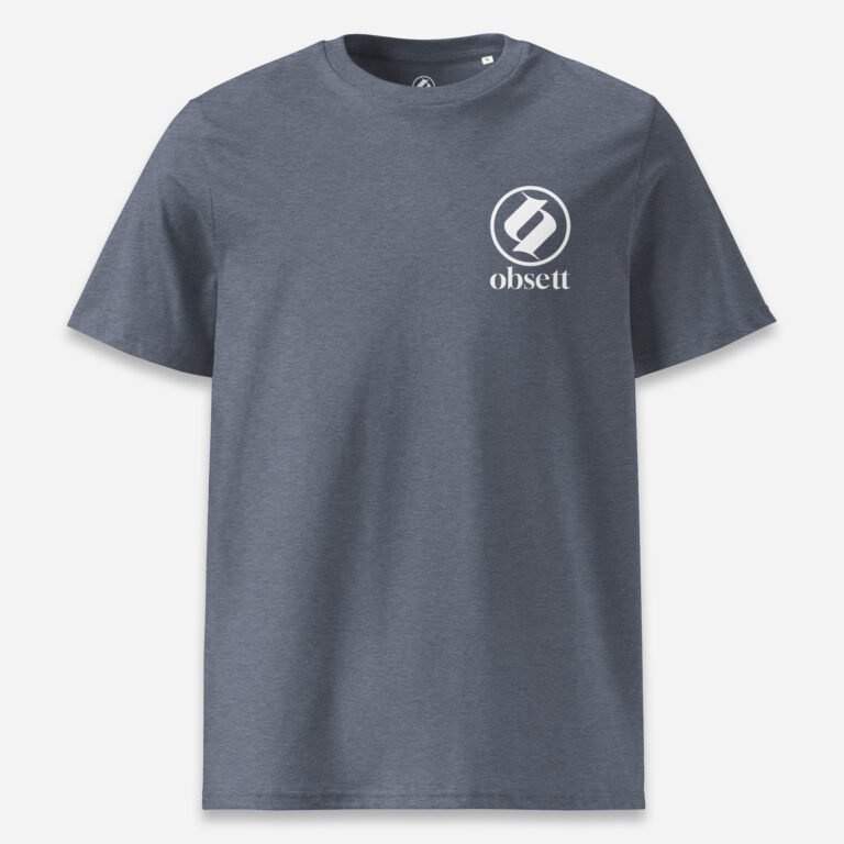 Loop Camiseta azul jaspeado oscuro Obsett Classic impresión pecho mujer (Logo blanco completo)
