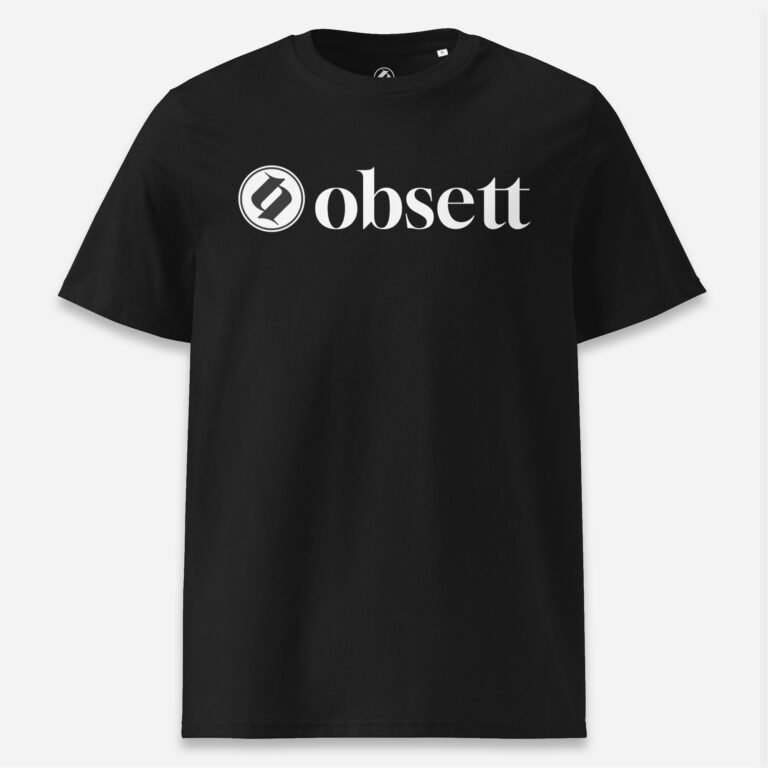 Loop Camiseta negra Obsett Classic impresión pecho hombre (Logo negro fondo blanco completo horizontal)