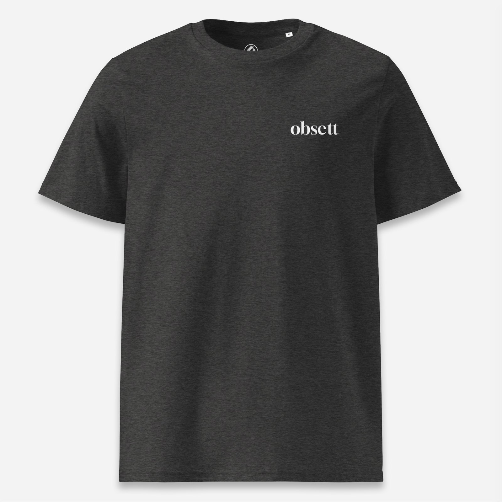 Loop Camiseta gris jaspeado oscuro Obsett Classic impresión pecho mujer (Logo blanco nombre)