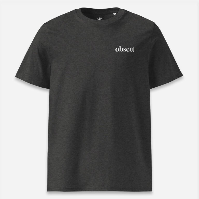 Loop Camiseta gris jaspeado oscuro Obsett Classic impresión pecho hombre (Logo blanco nombre)