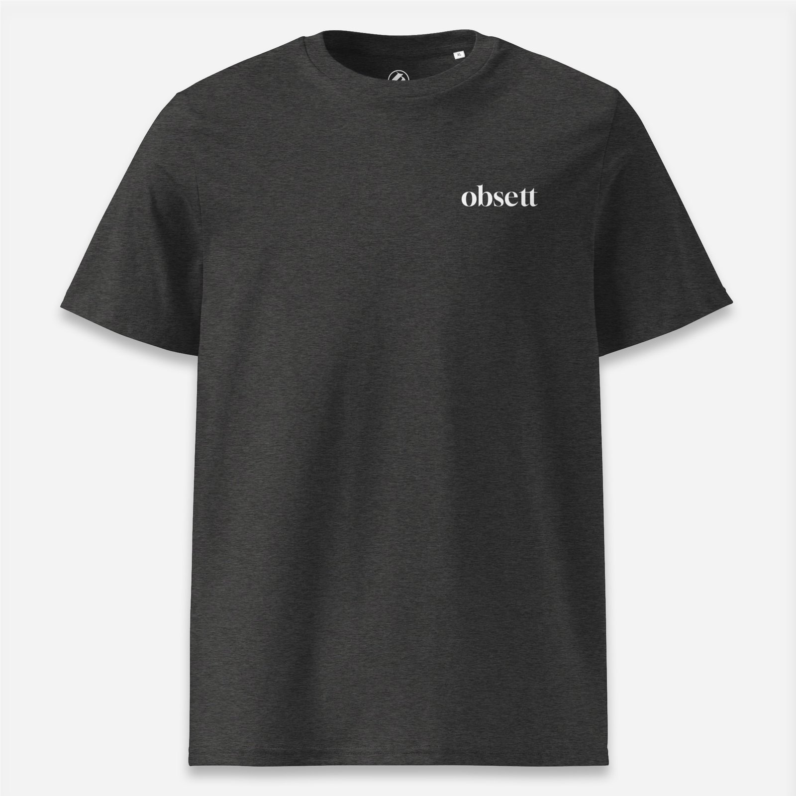Loop Camiseta gris jaspeado oscuro Obsett Classic impresión pecho hombre (Logo blanco nombre)