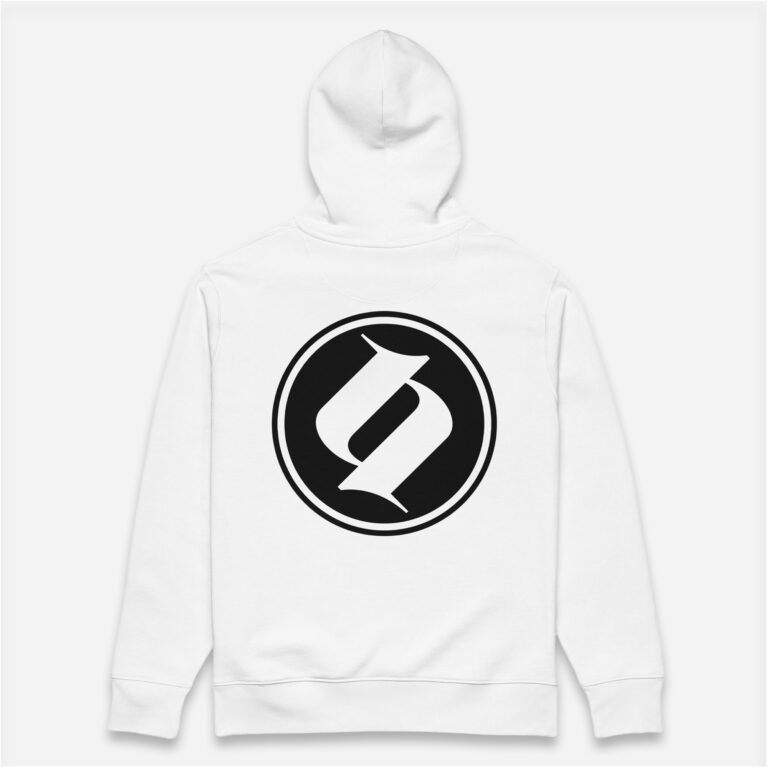 Sudadera blanco Obsett Classic impresión espalda hombre (Logo blanco fondo negro)