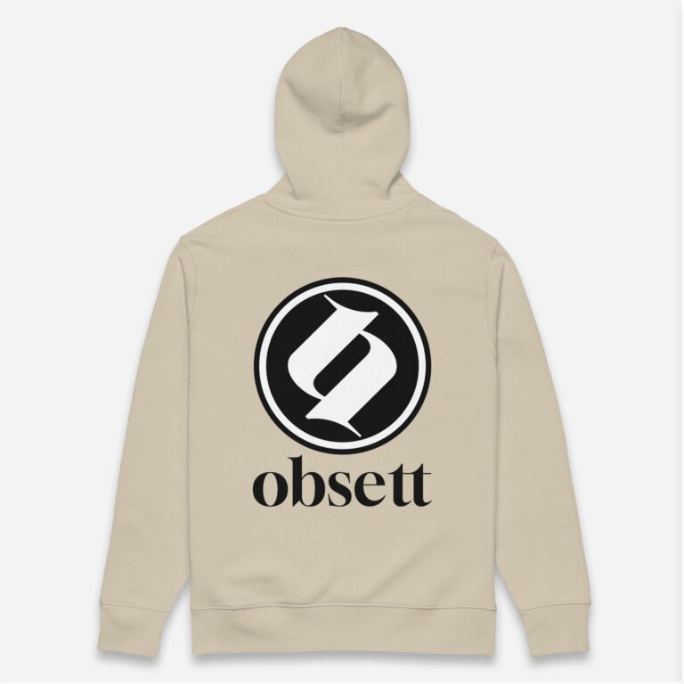 Loop Sudadera beig Obsett Classic impresión espalda mujer (Logo blanco fondo negro completo)