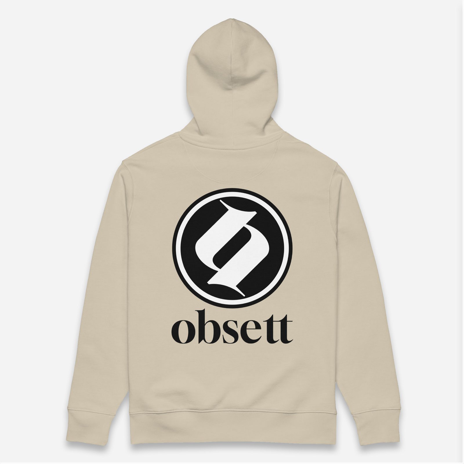 Loop Sudadera beig Obsett Classic impresión espalda mujer (Logo blanco fondo negro completo)