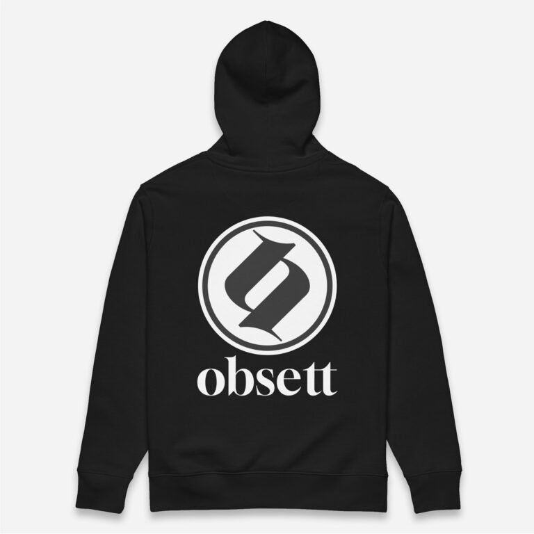 Loop Sudadera negra Obsett Classic impresión espalda mujer (Logo negro fondo blanco completo)