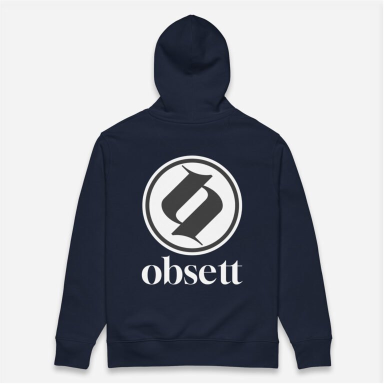 Loop Sudadera marino Obsett Classic impresión espalda hombre (Logo negro fondo blanco completo)