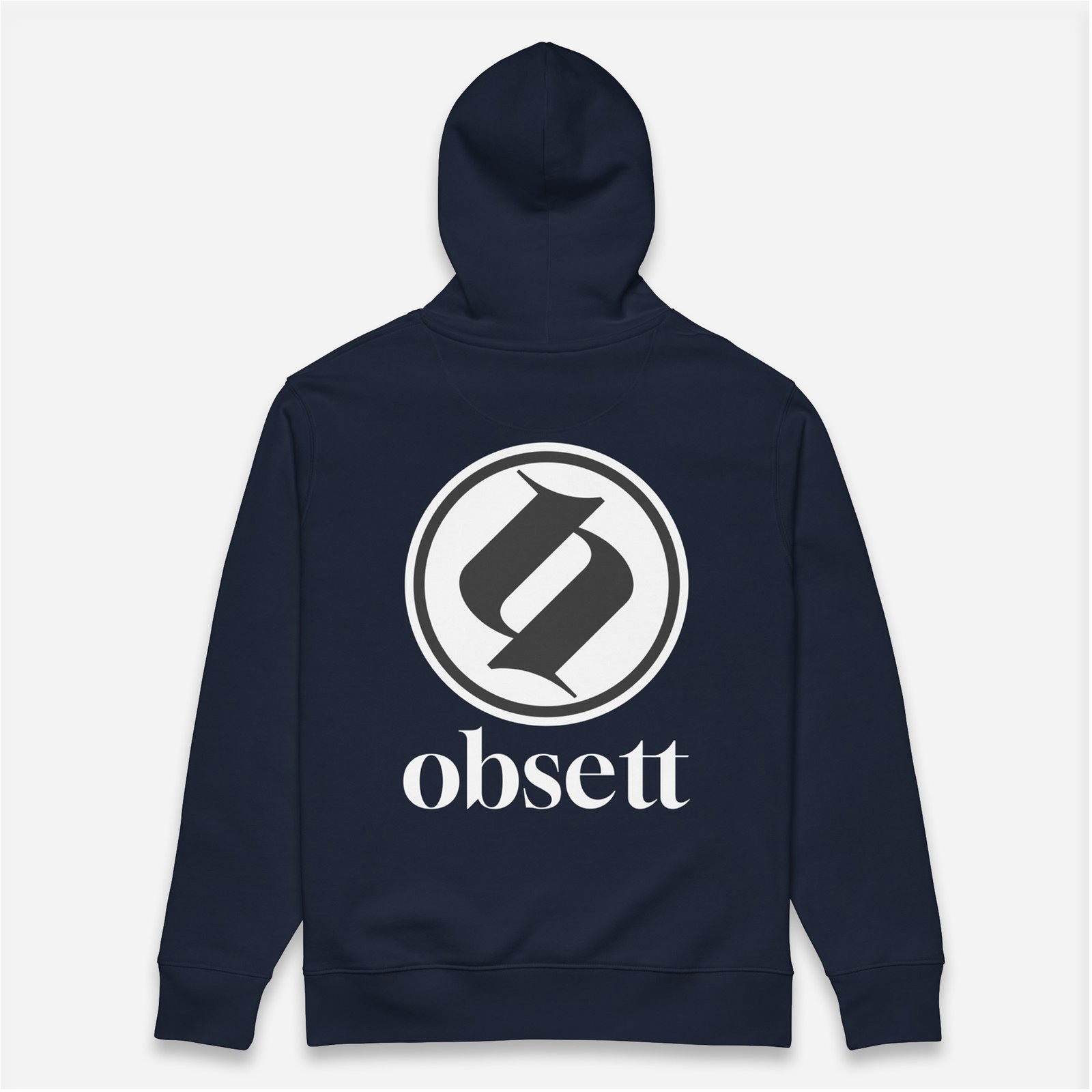 Loop Sudadera marino Obsett Classic impresión espalda hombre (Logo negro fondo blanco completo)